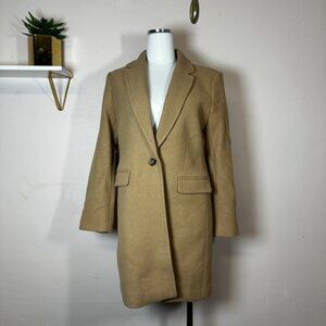 Ann Taylor Camel‎ Tan Single-Breasted Wool Blend Coat, Petite Medium